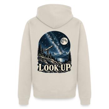 Look Up Astronomie Sternenhimmel - Unisex Premium Bio Zip Hoodie - Beige - Hinten - Thijin (182cm)