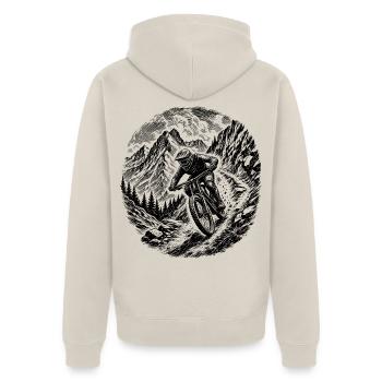 Mountainbike - Unisex Premium Bio Zip Hoodie - Beige - Hinten - Thijin (182cm)