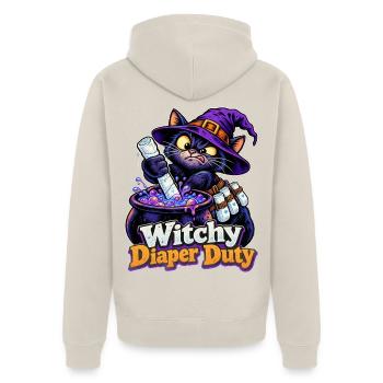 Witchy Diaper Duty Hexenkatze Halloween Papa - Unisex Premium Bio Zip Hoodie - Beige - Hinten - Thijin (182cm)
