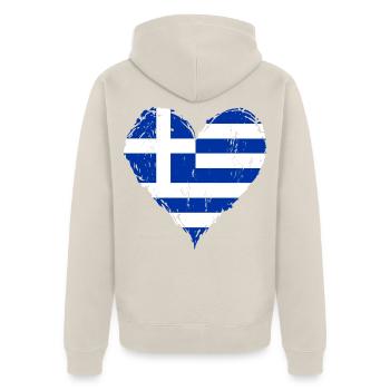 Griechenland Herzflagge Grunge - Unisex Premium Bio Zip Hoodie - Beige - Hinten - Thijin (182cm)