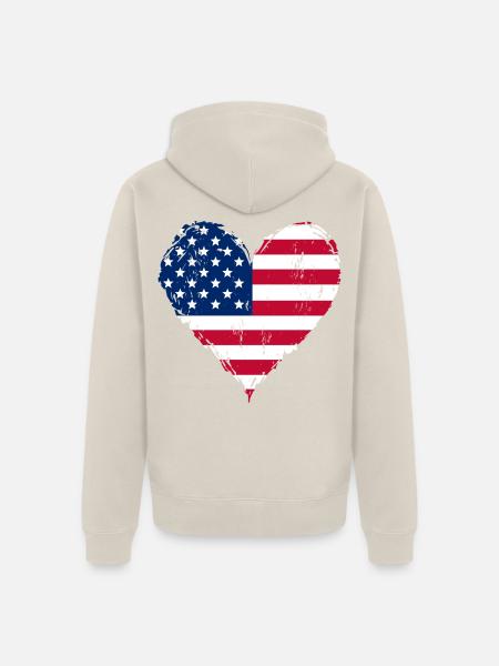 USA Herzflagge Grunge - Unisex Premium Bio Zip Hoodie - Beige