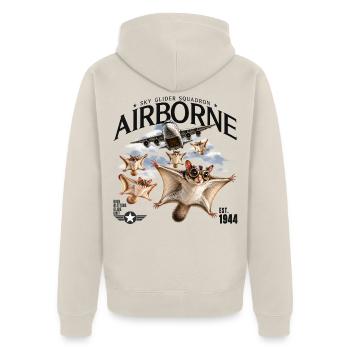 Airborne Flughörnchen – Vintage Flieger Design - Unisex Premium Bio Zip Hoodie - Beige - Hinten - Thijin (182cm)