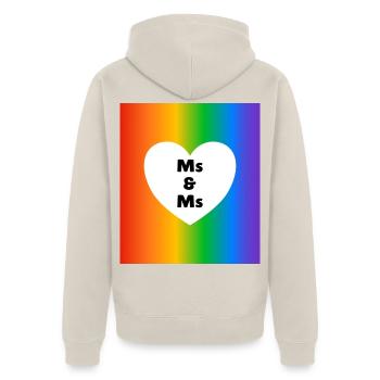 Frau & Frau Pride Heart on Rainbow – lesbische Hochzeit - Unisex Premium Bio Zip Hoodie - Beige - Hinten - Thijin (182cm)