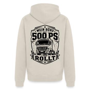 Mein Büro hat 500 PS - Unisex Premium Bio Zip Hoodie - Beige - Hinten - Thijin (182cm)