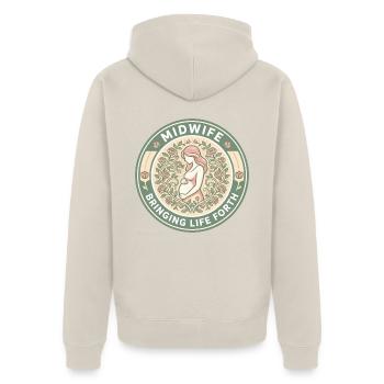 Hebamme bringt Leben hervor Blumenabzeichen Geschenk - Unisex Premium Bio Zip Hoodie - Beige - Hinten - Thijin (182cm)