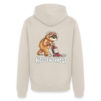 Houseworkout Faultier Staubsauger Hausarbeit Humor - Unisex Premium Bio Zip Hoodie - Beige - Hinten - Thijin (182cm)