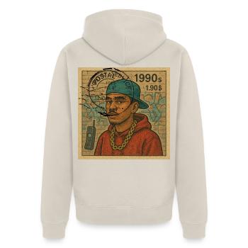 POSTSTEMPELJAHR 1990 - Unisex Premium Bio Zip Hoodie - Beige - Hinten - Thijin (182cm)