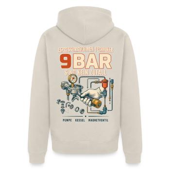 9BAR Espresso Technik Motiv - Unisex Premium Bio Zip Hoodie - Beige - Hinten - Thijin (182cm)