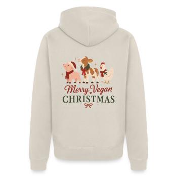 Merry Vegan Christmas - Unisex Premium Bio Zip Hoodie - Beige - Hinten - Thijin (182cm)