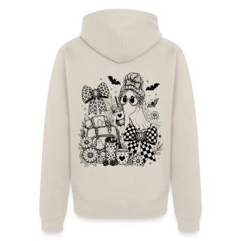 Mama Geist - Unisex Premium Bio Zip Hoodie - Beige - Hinten - Thijin (182cm)