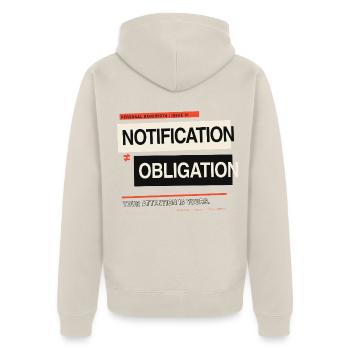 Benachrichtigung ≠ Verpflichtung – Digitale Grenzen - Unisex Premium Bio Zip Hoodie - Beige - Hinten - Thijin (182cm)