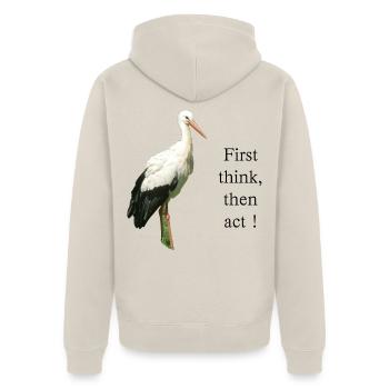 Storch First think, then act! - Unisex Premium Bio Zip Hoodie - Beige - Hinten - Thijin (182cm)