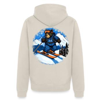 Bären Skifahrer / Ski Bär - Unisex Premium Bio Zip Hoodie - Beige - Hinten - Thijin (182cm)