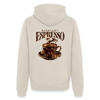 Midnight Espresso Club - Unisex Premium Bio Zip Hoodie - Beige - Hinten - Thijin (182cm)