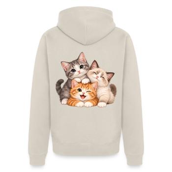 Kätzchen Trio Kuschelfreude - Unisex Premium Bio Zip Hoodie - Beige - Hinten - Thijin (182cm)