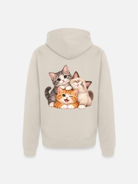 Kätzchen Trio Kuschelfreude - Unisex Premium Bio Zip Hoodie - Beige