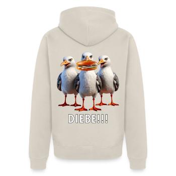 Möven Fischbrötchen Diebe - Unisex Premium Bio Zip Hoodie - Beige - Hinten - Thijin (182cm)