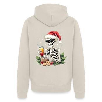 Skelett mit Santa Hut Cocktail - Unisex Premium Bio Zip Hoodie - Beige - Hinten - Thijin (182cm)