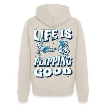  Parkour-Freestyle Freerunning Freerunner - Unisex Premium Bio Zip Hoodie - Beige - Hinten - Thijin (182cm)
