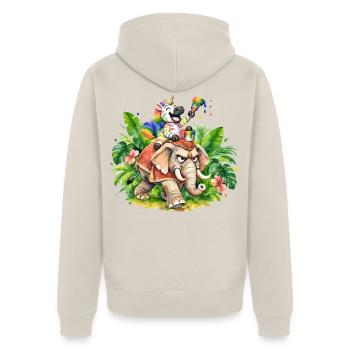 Buntes Zebra-Einhorn auf Elefantenabenteuer - Unisex Premium Bio Zip Hoodie - Beige - Hinten - Thijin (182cm)