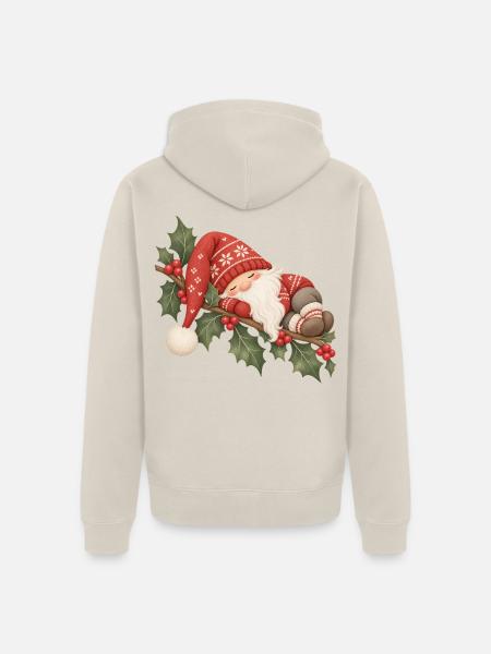 Schlafender Weihnachtswichtel auf Stechpalme - Unisex Premium Bio Zip Hoodie - Beige