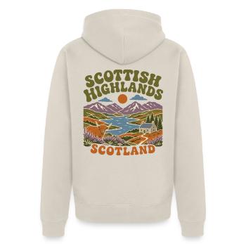 Scottish Highlands Scotland - Unisex Premium Bio Zip Hoodie - Beige - Hinten - Thijin (182cm)