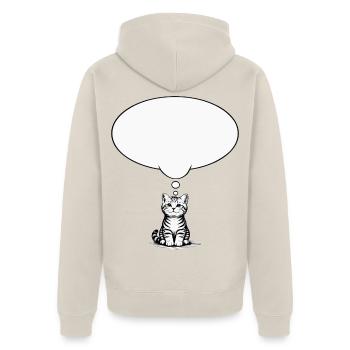 Katzenbaby sitzend mit Denkblase weiss - Unisex Premium Bio Zip Hoodie - Beige - Hinten - Thijin (182cm)