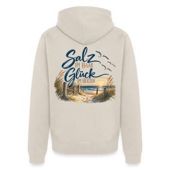 Salz im Haar Glück im Herzen - Unisex Premium Bio Zip Hoodie - Beige - Hinten - Thijin (182cm)