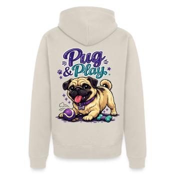 Mops & Spielzeugzeit - Unisex Premium Bio Zip Hoodie - Beige - Hinten - Thijin (182cm)