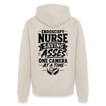 Endoskopie Pflege - Unisex Premium Bio Zip Hoodie - Beige - Hinten - Thijin (182cm)