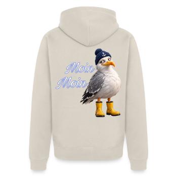 Moin Moin Möwe - Unisex Premium Bio Zip Hoodie - Beige - Hinten - Thijin (182cm)