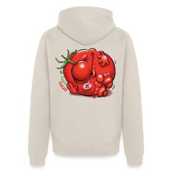 Faule Tomate - Unisex Premium Bio Zip Hoodie - Beige - Hinten - Thijin (182cm)