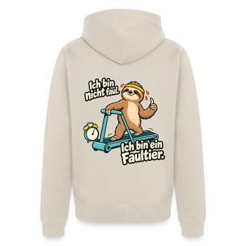 Faultier Spruch: Ich bin nicht faul - Unisex Premium Bio Zip Hoodie - Beige - Hinten - Thijin (182cm)