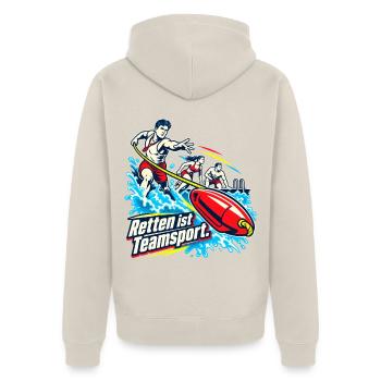 Rettungsschwimmer Wasserrettung Lifeguard Team - Unisex Premium Bio Zip Hoodie - Beige - Hinten - Thijin (182cm)