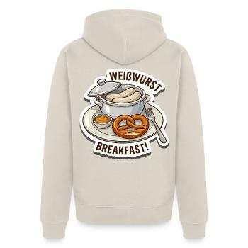 Weisswurst Frühstück Sticker Design - Unisex Premium Bio Zip Hoodie - Beige - Hinten - Thijin (182cm)