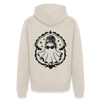 Mama Geist - Unisex Premium Bio Zip Hoodie - Beige - Hinten - Thijin (182cm)