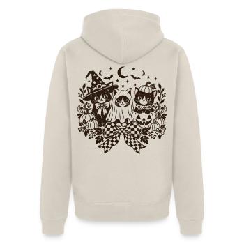Halloween Katzen - Unisex Premium Bio Zip Hoodie - Beige - Hinten - Thijin (182cm)