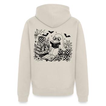 Halloween Bücherwurm - Unisex Premium Bio Zip Hoodie - Beige - Hinten - Thijin (182cm)