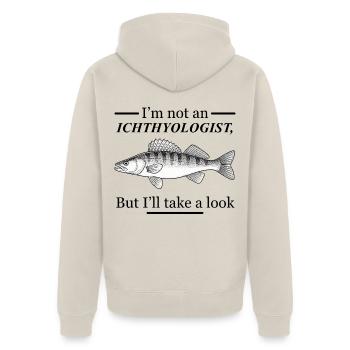 Ichtyologe und Fisch - Unisex Premium Bio Zip Hoodie - Beige - Hinten - Thijin (182cm)
