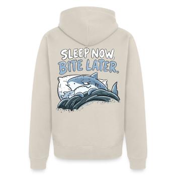 Sleep Now Bite Later Hai Schlaf Humor Haifamilie - Unisex Premium Bio Zip Hoodie - Beige - Hinten - Thijin (182cm)