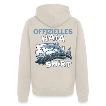 Offizielles Haia Hai Schlaf Wortspiel Humor - Unisex Premium Bio Zip Hoodie - Beige - Hinten - Thijin (182cm)