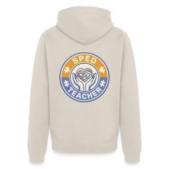 Vintage-SPED-Lehrer Infinity Heart Hands Abzeichen an - Unisex Premium Bio Zip Hoodie - Beige - Hinten - Thijin (182cm)