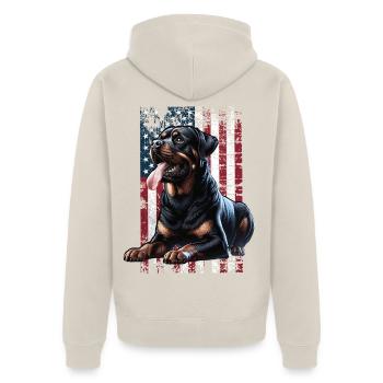 Rottweiler US Flagge - Unisex Premium Bio Zip Hoodie - Beige - Hinten - Thijin (182cm)