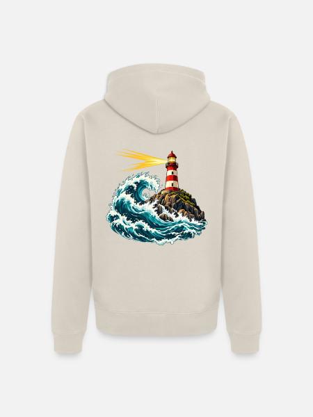 Leuchtturm über einer schwingenden Welle - Unisex Premium Bio Zip Hoodie - Beige