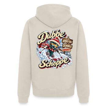 Dubbe Schoppe Abfahrt – Après-Ski Pfalz - Unisex Premium Bio Zip Hoodie - Beige - Hinten - Thijin (182cm)