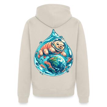 Kleine Tardigrade Kosmische Reise - Unisex Premium Bio Zip Hoodie - Beige - Hinten - Thijin (182cm)