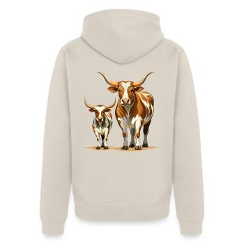Longhorn-Kuh-und-Kalb-Paar - Unisex Premium Bio Zip Hoodie - Beige - Hinten - Thijin (182cm)