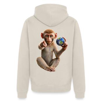 Affe-mit-Erdkugel - Unisex Premium Bio Zip Hoodie - Beige - Hinten - Thijin (182cm)