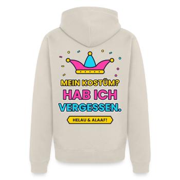 Karneval: MEIN KOSTÜM? HAB ICH VERGESSEN. - Unisex Premium Bio Zip Hoodie - Beige - Hinten - Thijin (182cm)