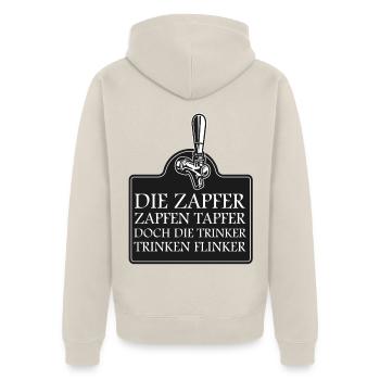 Zapfer Schild: Tapfer Trinken Flink - Unisex Premium Bio Zip Hoodie - Beige - Hinten - Thijin (182cm)